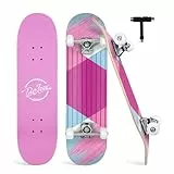 Skateboard 31x8 Zoll, Komplette Cruiser Skateboard für Kinder Erwachsene Jugendliche, 7-Lagiger Kanadischer Ahorn Double Kick Deck Concave mit All-in-one Skate T-Tool für Anfänger