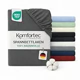 Komfortec Spannbettlaken Jersey 100% Baumwolle – 200x200 cm – 135g/m² – Weich, Atmungsaktiv & Hautfreundlich – Mit Rundumgummi – Oeko-Tex Zertifiziert – Für Boxspring, Topper & Matratzen – Dunkelgrau