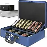 ACROPAQ Geldkassette abschließbar groß - (35,8 x 27,3 x 11 cm), Kasse mit Münzzählbrett, Premium Gehäuse, Mit 2 enthaltenen Schlüsseln, Blau - Geld Kassette zum Abschließen, Geldkasse, Kassa Box