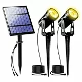 T-SUNUS Solarstrahler für Außen, Solarlampen für Außen Garten IP65 Wasserdicht, Gartenstrahler Solar Warmweiß, Auto ON/OFF 2 Helligkeitsmodi, 3 Meter Kabe für Baum Terrasse Hof Gehweg