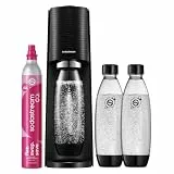 Sodastream TERRA Wassersprudler, Soda Stream Maschine mit 1 Quick Connect 60L CO2-Zylinder, 2x 1L und 3x 1L spülmaschinengeeignete Kunststoff-Sprudlerflaschen, Höhe 44 cm, Schwarz