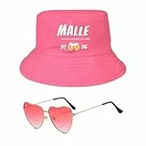 PIujsym 2 Stück Mallorca Accessoires Set, Fischerhut Damen und Herz Sonnenbrille Pink, Malle Hut, Festival Outfit Damen, Mallorca Party Outfit, Fischerhut Lustig