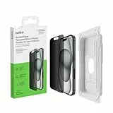 Belkin ScreenForce TemperedGlass antimikrobielle Display-Privacy-Schutzfolie für iPhone 15 und iPhone 14 Pro, dünn und kratzfest, inklusive Positionierungsschale für eine blasenfreie Applikation