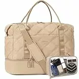 Lekespring Reisetasche Damen, Groß Puffer Weekender mit Schuhfach & Kulturbeutel, Leicht Sporttasche Handgepäck Tasche Kliniktasche Geburt Wasserdicht Travel Bag für Flugzeug, Reisen, Gym-Khaki