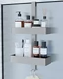 Kitsure Duschregal ohne Bohren - 2-stöckiges Duschablage, rostfrei & vielseitig Duschablage ohne Bohren, praktisches Duschregal für Shampoo, Handtuch & Abzieher, 29,1 x 11,2 x 5,1cm, Silber