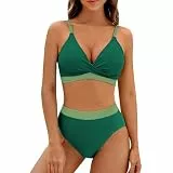 Saymany Bikini Damen Set Push Up Push Up Schwimmkleid Badeanzug Große Größen String Bikini Damen Sexy Badeanzug Sport Damen Badeshorts Für Damen Strandkleid Damen Tankini Damen Bauchweg（1-Green,L