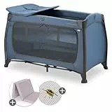 hauck Baby Reisebett Play N Relax Center Set mit Komfort Matratze und Insektenschutz - Babyreisebett mit Neugeborenen Einsatz, Wickelauflage und Tasche (höhenverstellbar & faltbar) - Dark Blue