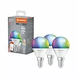 LEDVANCE Smarte LED-Lampe mit WiFi-Technologie für E14-Sockel, matte Optik ,RGBW-Farben änderbar, Lichtfarbe änderbar (2700K-6500K), 470 Lumen, Ersatz für herkömmliche 40W-Leuchtmittel, 3-er Pack