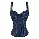 Grebrafan Damen Korsagen Blumendruck Vollbrust Corsage Retro Palast Taillen Korsett Top (EUR(30-32) XS, Dunkelblau)
