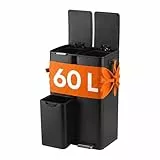 Relaxdays Mülleimer, 3 Fächer, 60 l, entnehmbare Inneneimer, Softclose, Fußpedal, Edelstahl, Mülltrenner Küche, schwarz