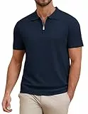 COOFANDY Herren Kurzarm Poloshirt Sommer Zip Polo Reißverschluss Ice Strick Polo T Shirt Golf Shirt Marineblau M