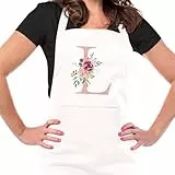 Ysound Personalisierte Geschenk Initial Schürze Frauen Backschürze Weiß Baumwolle Kochschürze mit Tasche Verstellbare Küchenschürze, Geschenk für Damen Frau Mama zum Geburtstag Einzug Muttertag(L)