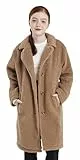 maoo garden Mädchen Langer Wintermantel aus Sherpa-Fleece Leichter Übergangsmantel im Peacoat-Stil mit Trenchcoat-Längenschnitt für Schulkinder Kamel 140