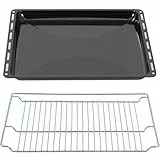 ICQN Backblech Gitter Set 46,5 × 37 × 3 cm, Kompatibel mit Siemens, Bosch, Beko, Constructa, Neff & Amica, Emaillierte Backbleche für Backofen & Herd