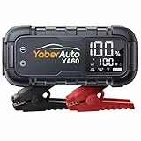 YaberAuto Starthilfe Powerbank, 6000A Auto Starthilfe, 65W USB C PD Jump Starter, 26,800mAh Jump Starter, Starthilfegerät für All Benzin und 12.0L Dieselmotor, Starthilfe mit 600 Lumen Notlicht