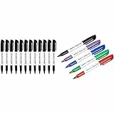 Amazon Basics - Permanentmarker, farblich sortiert, 12er-Pack & Permanentmarker, Schwarz, 12er-Pack