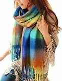 CMTOP Schal Damen Winter Warme Kariert Deckenschal Groß Lang Kariert Tartan Lattice Warmer Oversized Fransen Poncho Wintersch