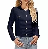 GRACE KARIN Damen Basic Langarm Frühling-Jacke Weiche Gestrickt Cardigan Vintage 2024 Open Front Strickjacke Festliche Party Oberteile für Kleid Dunkelblau S