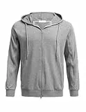 PINSPARK Herren Kapuzenpullover Hoodie Langarm Sweatjacke Kapuzenjacke Dialysejacke Sweatshirt mit Reißverschluss und Taschen Hellgrau L