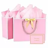 BBLIKE Geschenktüten 2 Stück Papiertüten mit Schleifenbändern + 2 Grußkarten + 4 Taschentüchern, Geschenktaschen mit Henkel Partytüten Bodenbeutel Kreuzbodenbeutel für Geburtstag Hochzeit Feier Party