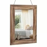 Muzilife Wandspiegel aus Massivholz 40 x 50 cm, Rechteckiger Spiegel mit Holzrahmen für Schlafzimmer Bad Wohnzimmer Flur, mit Leinenseil, Braun