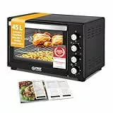 TZS First Austria - Minibackofen 45L 2000W - Mini Backofen Pizzaofen Temperaturregelung bis 230°C & Antihaftbeschichtung - Miniofen 60 Min. Timer, 4 Einschubhöhen, Backblech, Grillrost & Drehspieß