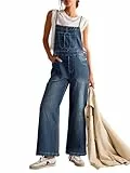 Sovoyontee Damen Latzhose Lässiger Overall Verstellbarer Schultergurt Weites Bein Jumpsuits Mit Taschen Dunkelblau M