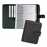 BIND 16501 Systemplaner A6 aus FINEtouch-Lederimitat, schwarzer Timeplaner, Mappe ca. 18,5 x 13 x 3,5 cm, Kalendermappe mit Systemeinlage mit Kalender 1 Woche=2 Seiten, Planer mit Druckverschluss