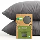 Dreamzie - 100% Bio-Baumwolle - Kissenbezug 40x80 cm Baumwolle - 2er Set - Anthrazit - Kissenbezug mit Reißverschluss - Oeko-Tex