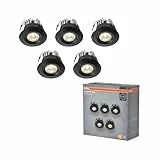 Osram Mini Spot LED Einbaustrahler 6W Schwarz IP44, 5er Set Deckenspot 42mm 450lm, Bad Küche warmweiß 3000K