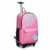 KONO Trolley Jungen Rucksack Kindergepäck mit Rollen Reflektierender Schulranzen für Teenager Herren Damen Reisen und Büro Outdoor Camping (Rosa)