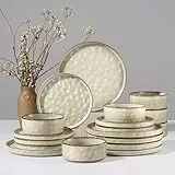 Joyfair Geschirrset 6 Personen, 18-tlg Steingut Geschirr Set, Reaktive Glasur Tafelservice Set mit Speiseteller, Dessertteller und Müslischalen, Mikrowellen- & Spülmaschinenfest, Wüste Khaki