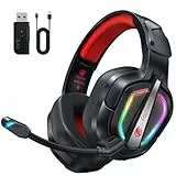 Fachixy FC200 Wireless Gaming Headset, 2.4G Bluetooth Headset mit Mikrofon für PS5, PS4, PC, Faltbarer Gaming Kopfhörer, Geringe Latenz Noise Cancelling, mit LED Licht, 50H Akkulaufzeit, Rot
