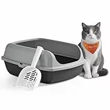 Feandrea Katzenklo mit hohen Seitenwänden, XL, offene Katzentoilette, mit Schaufel, für Kätzchen und große Katzen, schiefergrau PPT009GN01