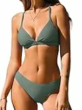 CUPSHE Damen Bikini Set Triangel V Ausschnitt Low Waist Lace Up Bademode Zweiteiliger Badeanzug Swimsuit Salbeigrün S