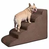 EHEYCIGA Hundetreppe für Kleine Hunde 57 cm Hoch, Haustiertreppe für Sofa Bett, Treppe für Hunde aus Hochdichtem Schwamm, Hunderampe mit Waschbarem Bezug und Rutschfestem Boden, 5 Stufen, Braun