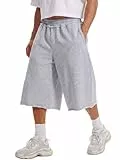 HAWILAND Herren 3/4 Sweat Shorts Baggy Y2K Streetwear Weites Bein Kurz Hose Sommer Oversized Sporthose mit Offenem Saum Grau XL