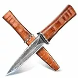 TIVOLI Damaszener Jagdmesser,Damaszener Stahl Adventure Outdoor Survival Messer, Zweischneidiges Dolchmesser, Geeignet für die Jagd, Dschungel Abenteuer, Camping, Senden Exquisite Geschenk-Box