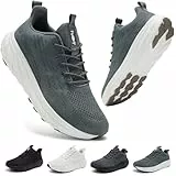 Schuvox Weite Laufschuhe Herren Damen mit Dämpfung Leicht Bequem Straßenlaufschuhe Turnschuhe für Jogging Training Atmungsaktiv Sportschuhe Fitnessstudio Freizeit Walkingschuhe Unisex Graugrün 39EU