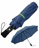 Chakipee Groß Sturmfest Kompakter Reise Regenschirm – Automatik Taschenschirm für Herren und Damen, 8 Rippen Schirm Tragbarer 210T-Stoff 97 cm Spannweite Dunkelblau