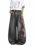 Zewool Baggy Stickerei Jeans für Männer Hip Hop Skater Weite Beinform Denim-Hosen Y2K Streetwear Lockere Passform 2000er Jinco Extra Übergroße Relaxed Extreme Skateboard,B20 Schwarz,L