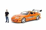 Jada Toys - Fast and Furious Modellauto Toyota Supra & Brian - Auto-Modell 1995 Toyota Supra Mk4 1:24 Orange Mit Brian O'Conner Figur, Fahrzeug Mit Spoiler, Zu Ã–ffnenden Teilen & Abnehmbarem Dach