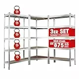 EASYmaxx Schwerlastregal 180x90x40 cm | Eckregal & 2 Lagerregal | 2625 kg Traglast, 175 kg pro Ebene | Regal und Werkbank | Kellerregal, Lagerregal mit 15 verstellbaren Ablagen