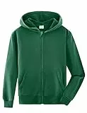 Spring&Gege Jungen Hoodie Sweatjacke Basic Einfarbig Baumwoll Kapuzenjacke für Kinder Dunkelgrün 9-10 Jahre