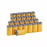 Amazon Basics Alkali-Batterien, 9 V, 9 V/6LR61, 5 Jahre lagerfähig, für Rauch-/CO-Melder, Elektronik und Audio, 24 Stück