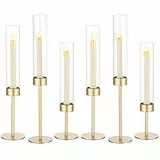Romadedi Kerzenhalter Stabkerze mit Glaszylinder for Tisch Kerzenständer Glass Hoch Boden Stabkerzenhalter Metall für Weihnachten Tisch Hochzeit Esstisch Home Party Deko, Set of 6