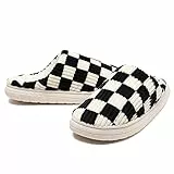 Waysoland Hausschuhe Damen Herren, Flauschige Damen Plüsch Pantoffeln aus Memory-Schaum Kariert Rutschfeste Sohle für Schlafzimmer Winter Slippers für Drinnen Draußen mit Fellfutter(Schwarz,38/39 EU)