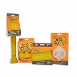 Scrub Daddy Dish Daddy Spülschwamm mit Spülmittelspender, Nachfüllköpfe, Schwamm und Anschlusskopf, Flaschenbürste mit auswechselbarem Kopf, Temperaturempfindlicher Schwamm für Reinigung - Gelb