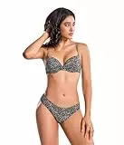 POWER FLOWER Damen Badeanzug Mit Leoparden-Druck Zweiteiliger Badeanzug Bikini-Sets (M, TH239-BW)