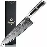 Sunnecko Damastmesser 20cm Kochmesser Küchenmesser - Scharf Messer aus Damaststahl, Damast Küchenmesser mit Ergonomischer Griff, Fleischmesser für Küche, Perfekt Geschenk